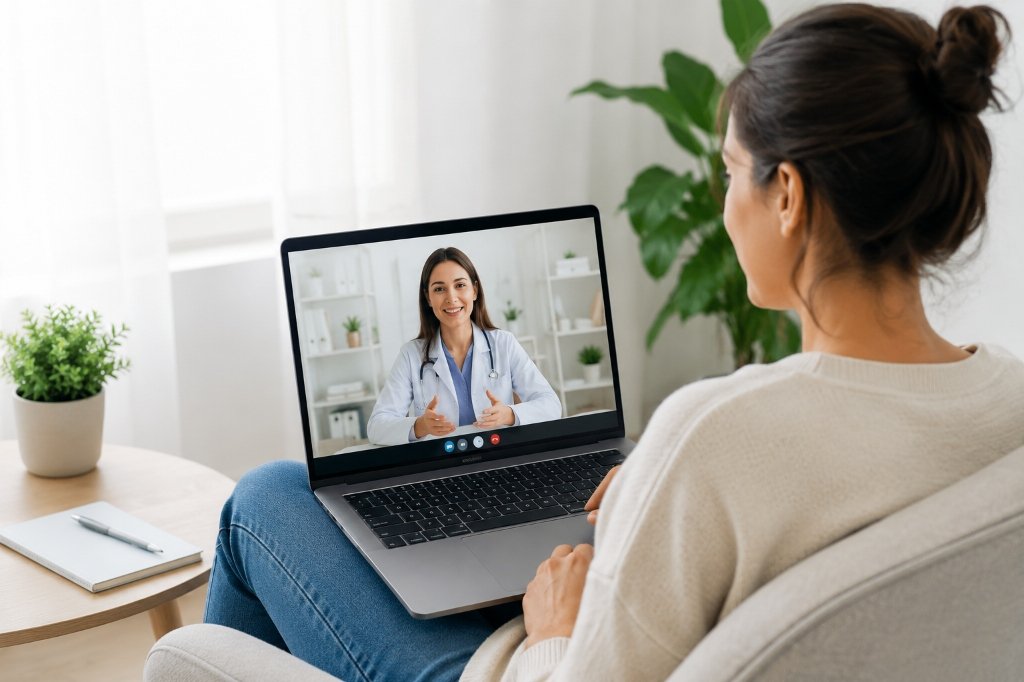 Una profesional de salud atendiendo a distancia